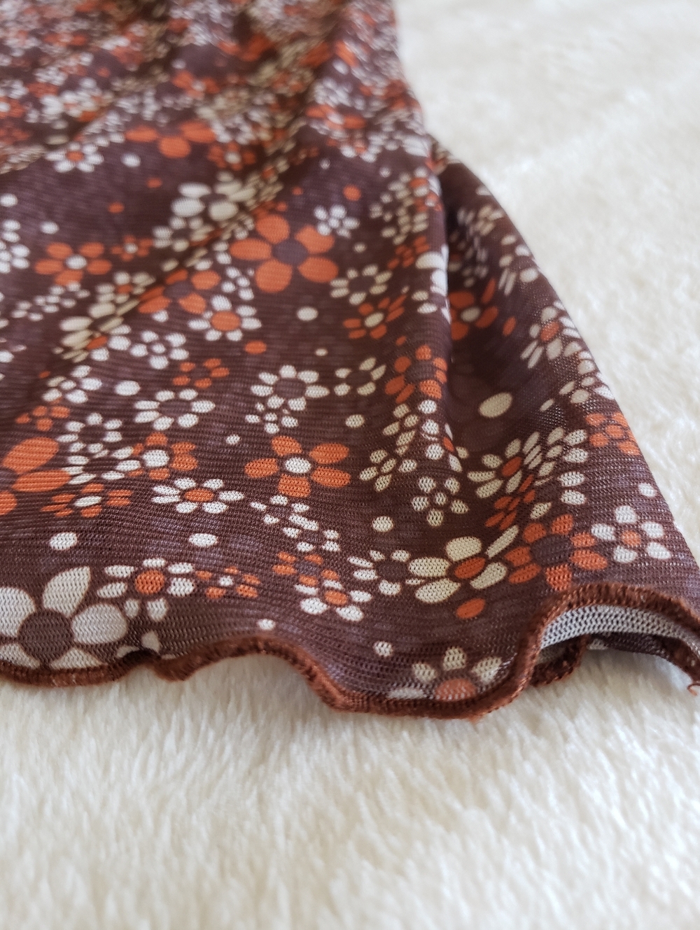 Brown + Orange Boho Floral Lettuce Trim Midi Skirt - Picture 6 of 7